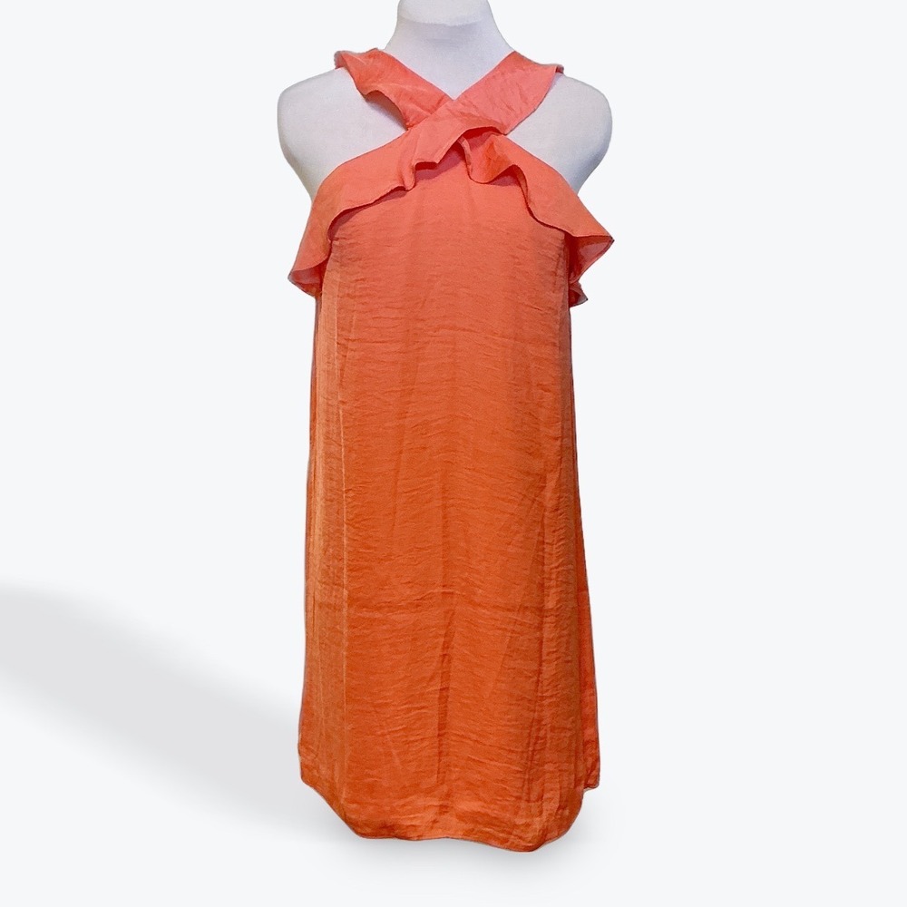 Naked Zebra Coral Orange Ruffle Halter Shift Dress MD111229 Womens Small NWT